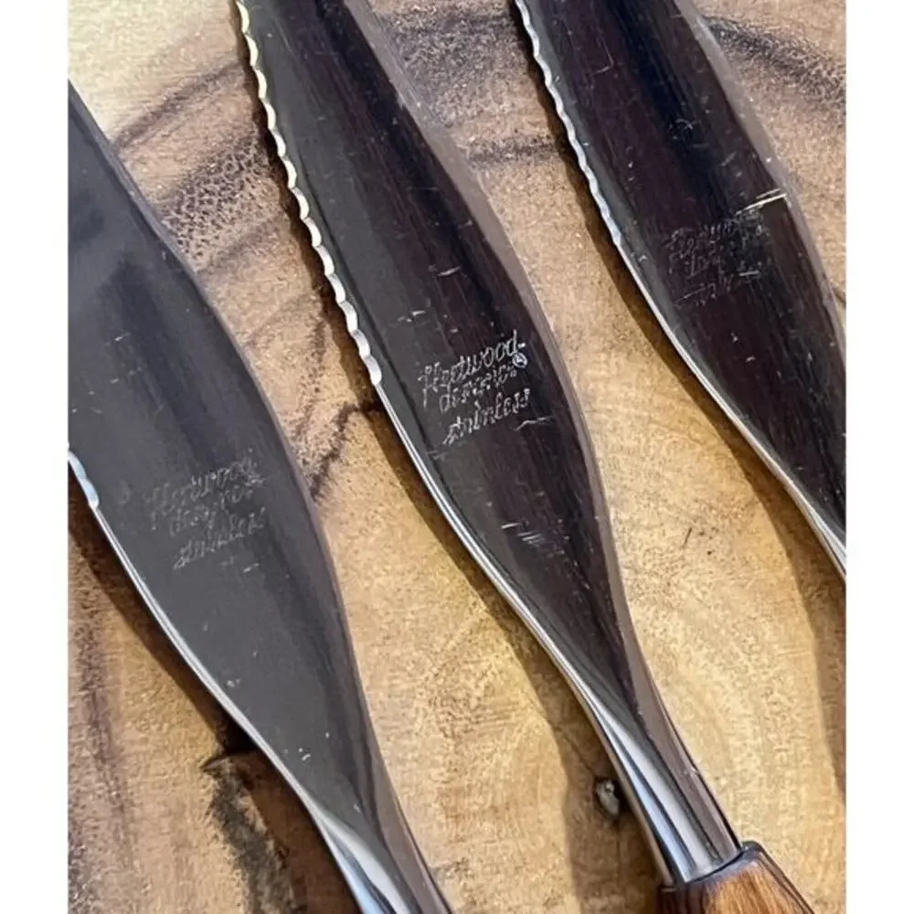 Vintage Steak Knives Stainless Teak Wood Danish Fleetwood Mid‎ Century Modern